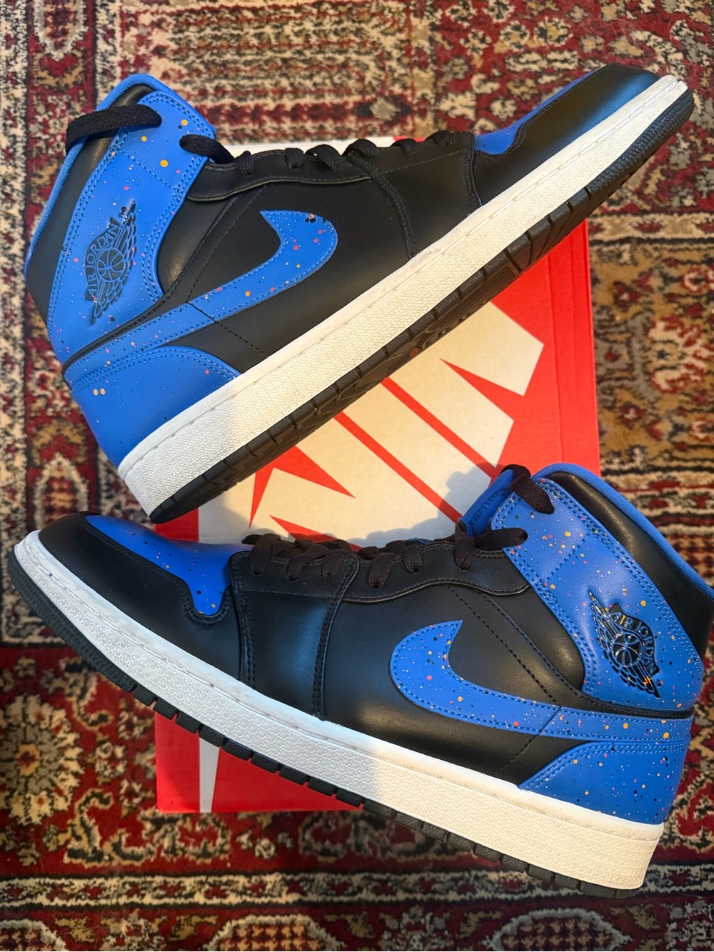 Jordan 1 Mid Royal Paint Splatter - Sneakers - Retro Style